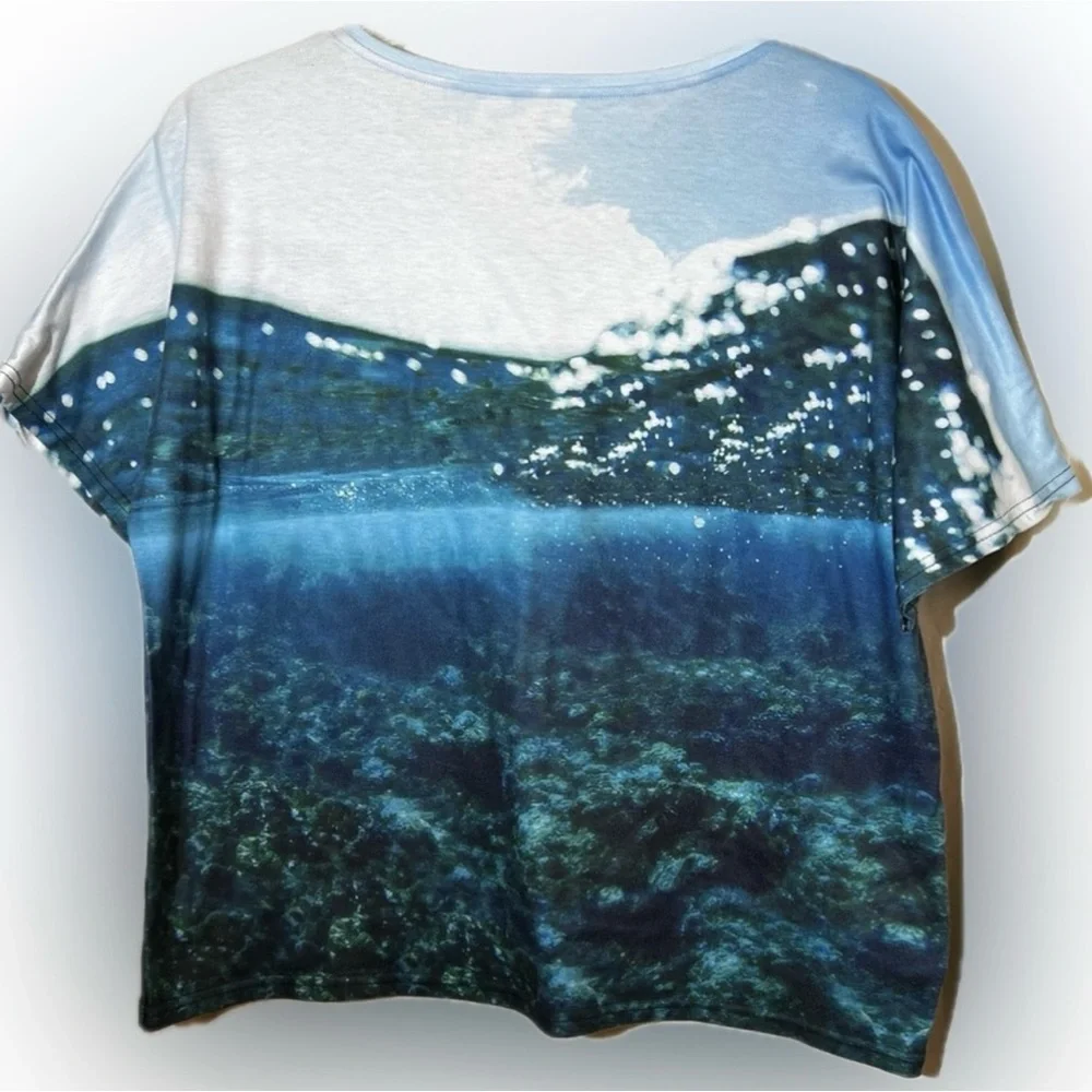 🍄Women's Sea Turtle Turquoise Ocean V-Neck Shirt Beach Vacation Top Blouse XL - Picture 4 of 8